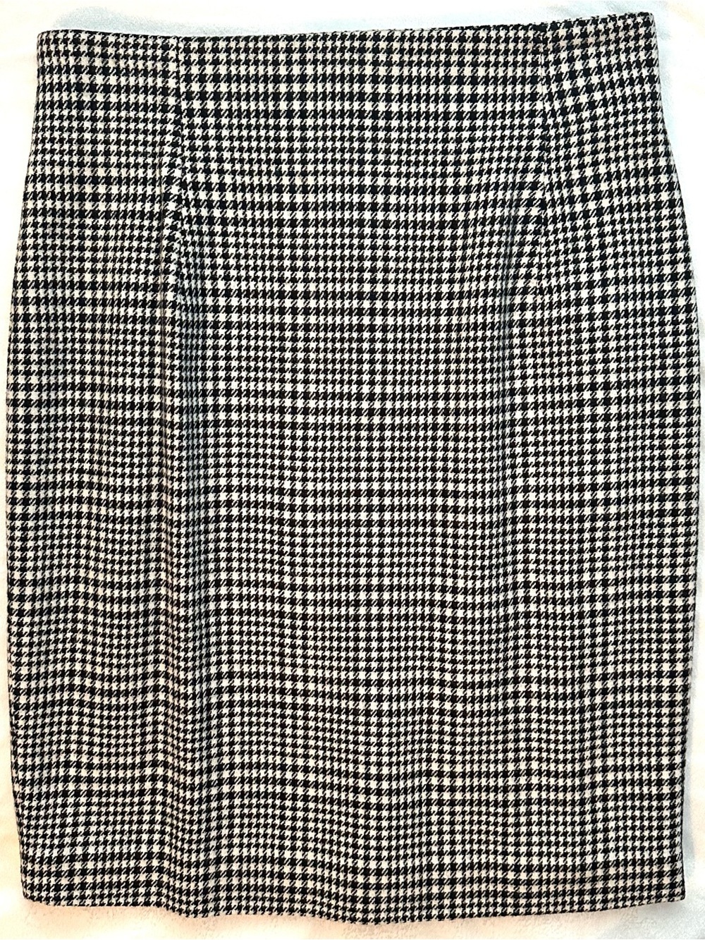 Vintage Toffs Wool Houndstooth Pencil Skirt USA 14 Black Ivory Office Career
